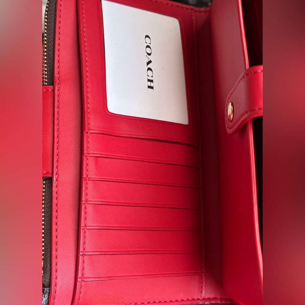 Coach Signature Canvas Wallet with Red Tab - Picture 7 of 13